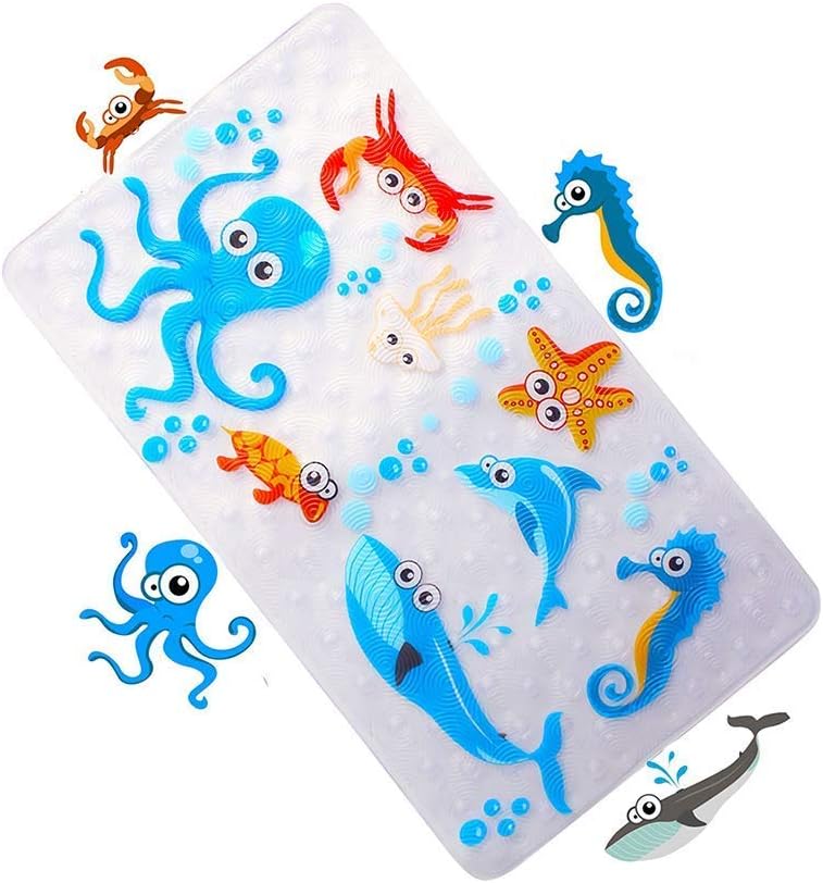 Bath Mat Non Slip for Kids/Baby/Children Shower Floor Tub Mats With Powerful Grip Suction Cups, Bathroom Safety Anti-Slip Toddler bath mat, Size 27.5 X15.7 Inch