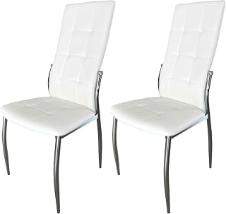 Miroytengo Pack 2 Sillas Comedor Laci Estilo Moderno Polipiel Cromadas Blanco 101x51x45 cm