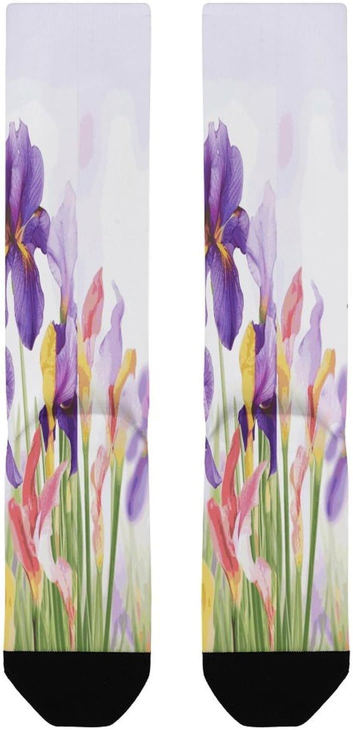 Iris Flower Butterfly Compression Socks for Men Women | Funny Novelty Knee High Socks, Breathable Cozy Soft Football Sock, Over The Calf Socks for Casual Work Athletic Sock & Gifts