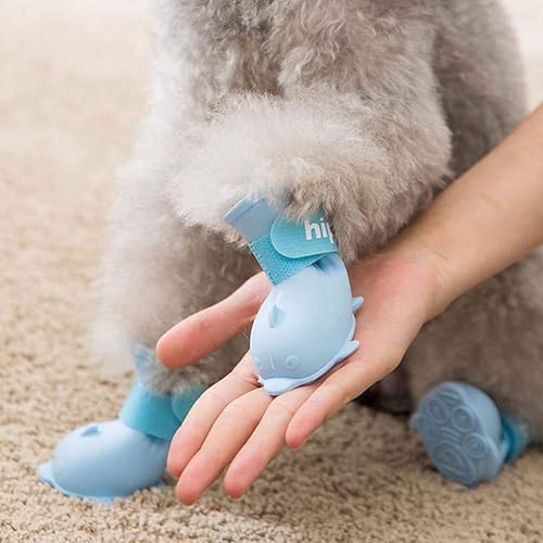 Miniatura 4 de 4 botas impermeables para perro, zapatos para perro para nieve y lluvia, peluche de Pomerania, bichón y cachorro (azul, S)