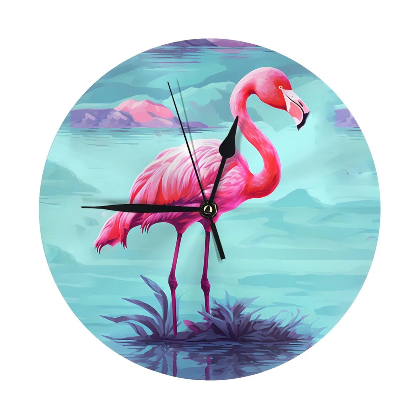 FodPand Flamingos Wall Clock - 10 Inch Silent Non-Ticking Modern Wall Clocks Battery Operated - Classic Simple Minimalist Analog Round Decorative Clock for Kitchen, Home, Office