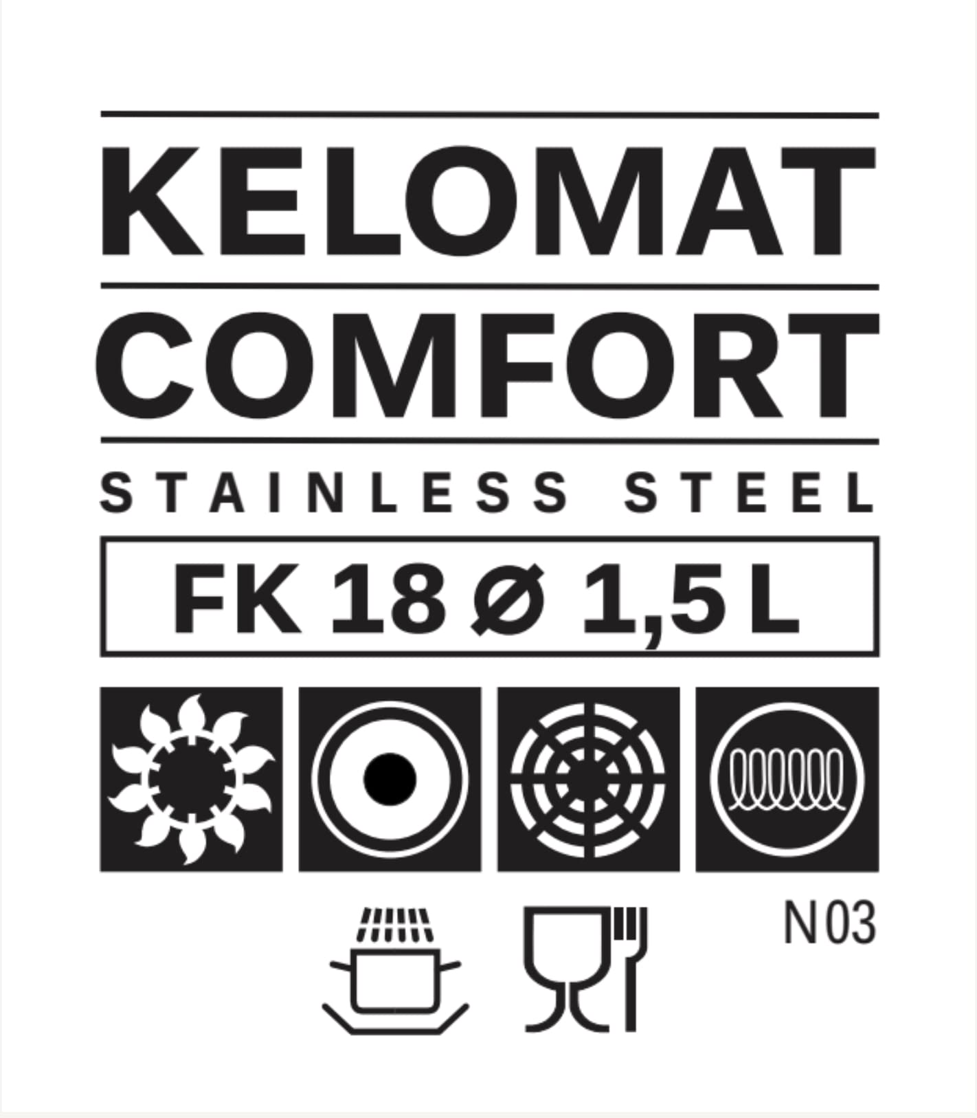 Kelomat, 1852-360, czajnik Comfort, 1,5 l, urządzenie do gotowania KELOMAT, LBH 18,5 x 18,5 x 13 cm, waga 0,93 kg, indukcja, stal nierdzewna