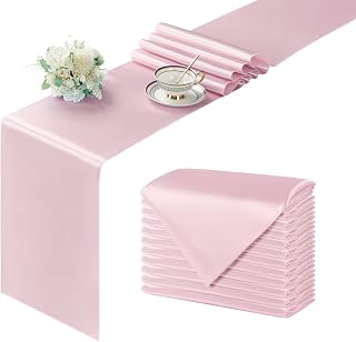 Manyshofu 12Pcs Satin Blush Pink Table Runner - 12 x 108 Inch Long Size, Party Table Runner Decor Bright & Smooth Wedding Decorations Table Runners for Banquet Chef Birthday Buffet Dinner Graduations