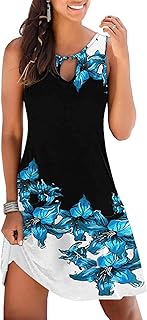 Summer Dresses for Women Trendy Boho Floral Print Sundresses Sleeveless Beach Cover Up Dress with Pockets - Buy now
