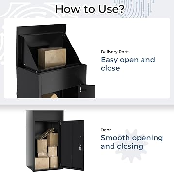 Package Delivery Box for Outside Anti-Theft Parcel Drop Mail Boxes | Lockable, Waterproof Weather Resistant Full Metal Frame, Black, 38.3x17x16, Flip-Top