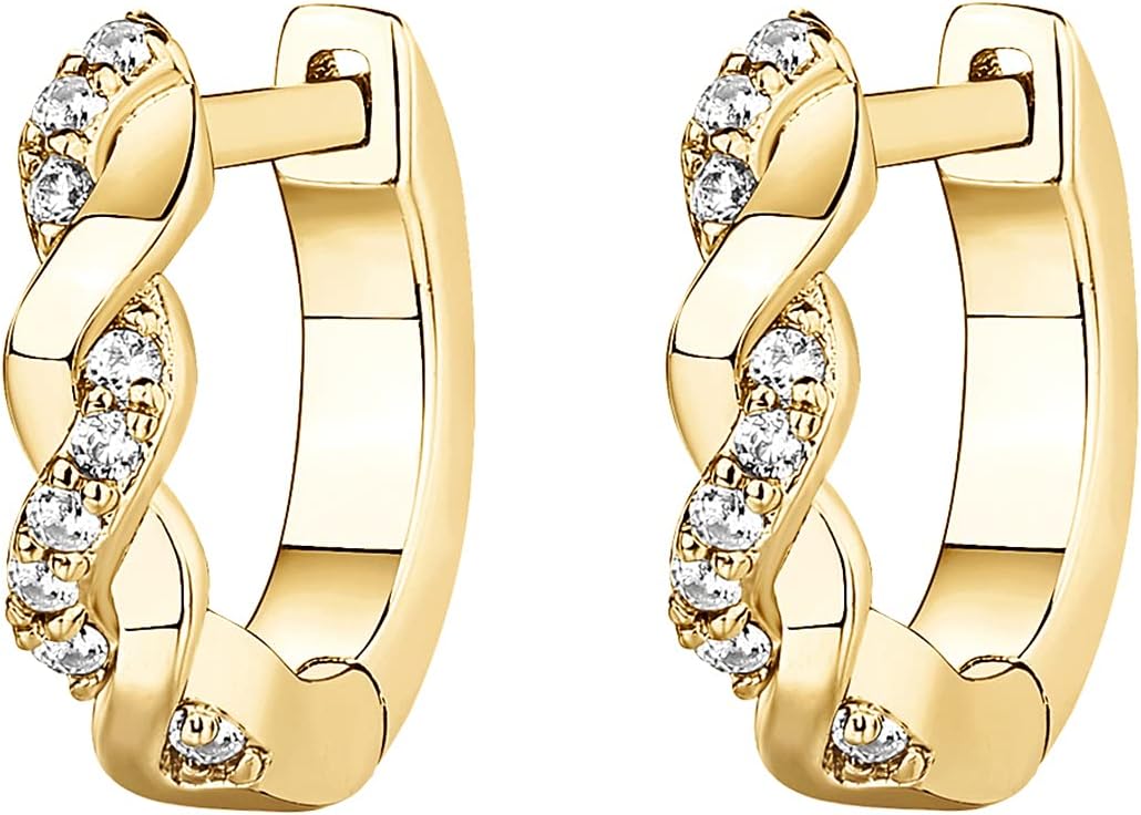 PAVOI 14K Gold Plated 925 Sterling Silver Post Cubic Zirconia Huggie Earrings | Small Gold Hoop Earrings for Women | CZ Stud Cuff Earring - Image 3