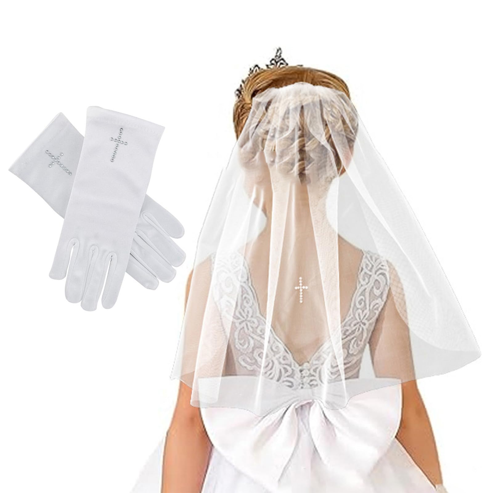 GRABAGECAN Children's Crosses Rhinestones Veils Girls Birthday Party Veils Radiants Crosses for Birthday Celebrations