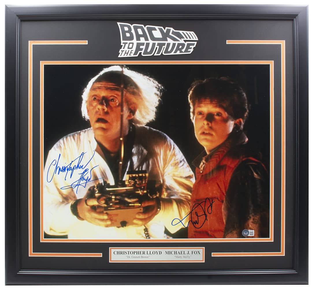 Michael J. Fox Christopher Lloyd Signed Framed 16x20 Back to the Future Photo BAS
