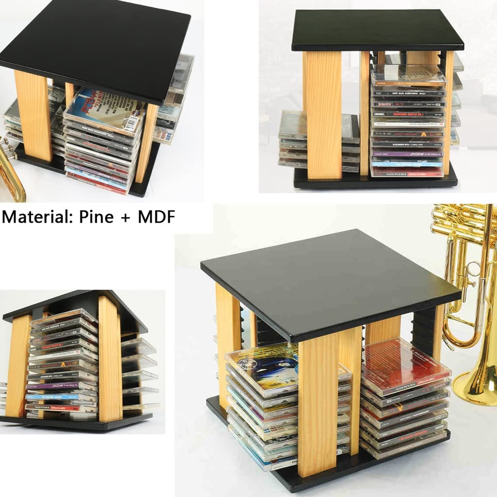 Estante giratorio para almacenamiento de CD, soporte de almacenamiento de CD, colección de CD, caja de almacenamiento con capacidad para 48 CD (negro, 28 x 28 x 27 cm)