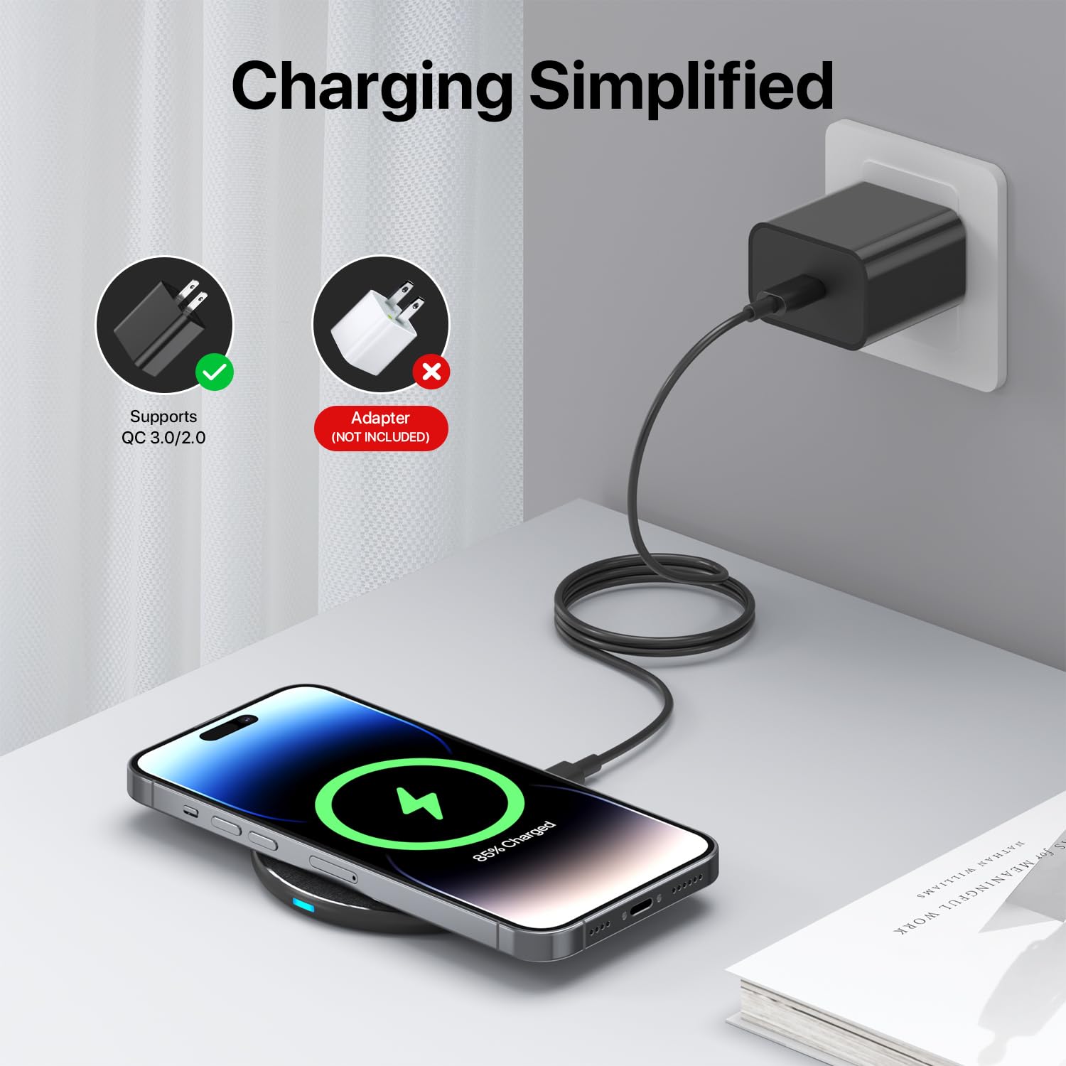 Draadloze oplader, 35 W, snel, compatibel met iPhone 16/15/14/13