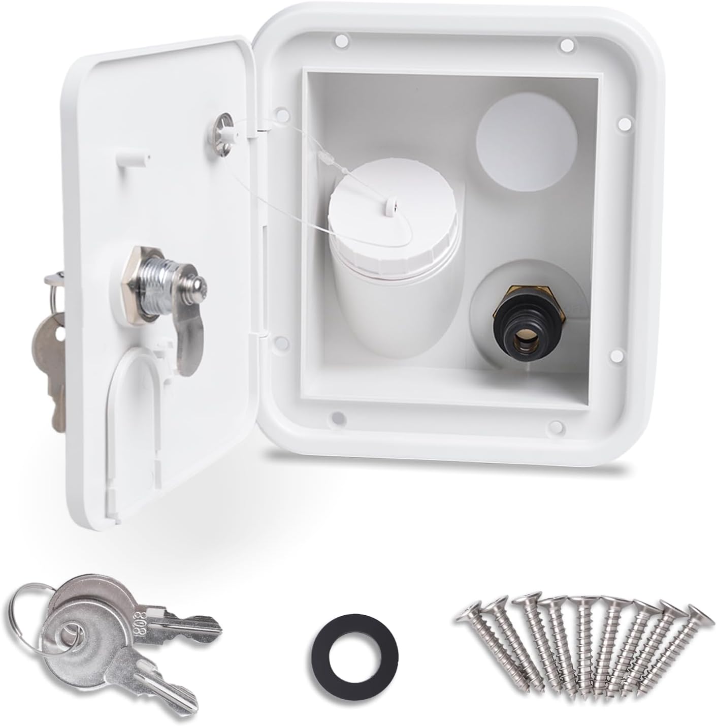 Premium rv Water Inlet Replacement with Gravity Flow,Quick-Connect-Durable Anti-Aging Material, Pure Brass Connector, and Easy-Access Pipe Door-City Water Connection for rv (White)