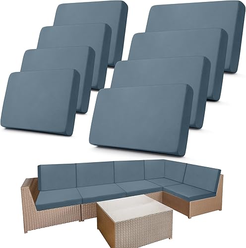 Miniatura 8 de Newwiee 8 fundas de cojín elásticas impermeables para sofá de patio, para exteriores, para 4 respaldos y 4 fundas de cojín, fundas de sofá, fundas