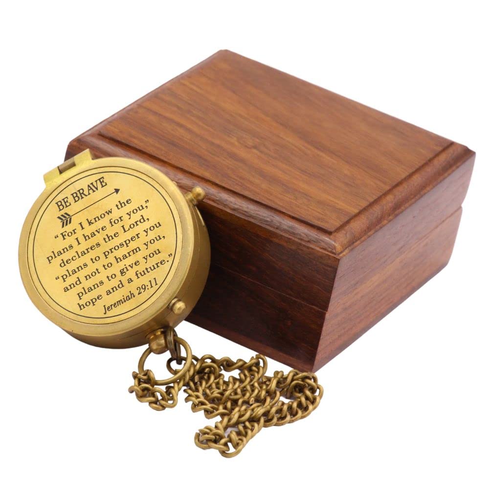RII Solid Brass Directional Engraved Compass, Baptism Gifts for Boys Girls, First Communion, Christian Gifts for Men, First Confirmation Gifts for Boys, for I Know The Plans I Have for You