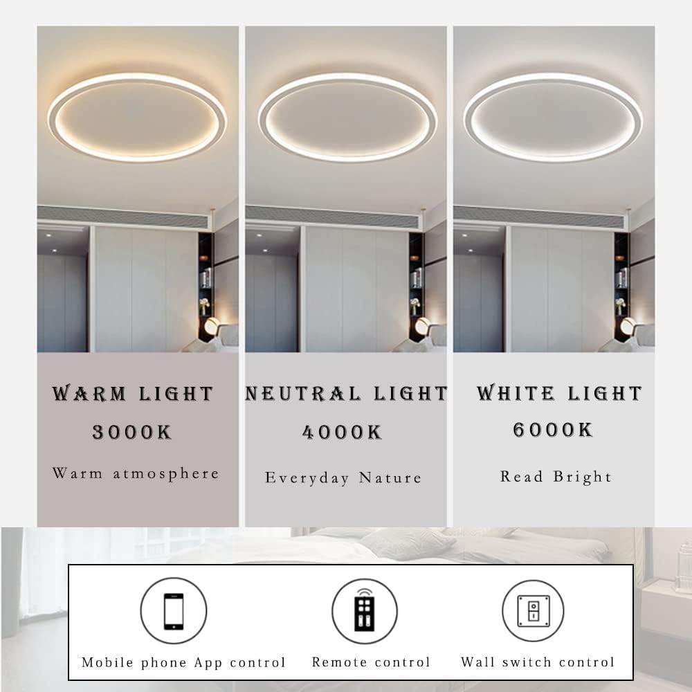 Dimmable LED Flush Mount Ceiling Light Fixture with 3000K-6000K Light Color Adjustable,66W 24Inch Close to Ceiling Lamp Modern Round Lights for Home Bedroom Kitchen, White Recessed Indoor Lighting
