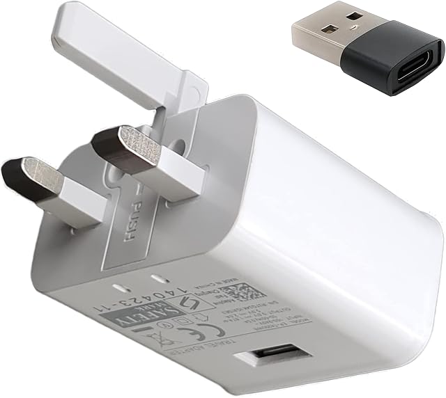 Pipestation® Adaptive Fast Charger Plug and USB C Adapter for Samsung Galaxy iPhone Smart Watch Mobile Charging Cable, UK Mains Type C Adaptor Travel Plug for Phone Tablet USB Devices (White)