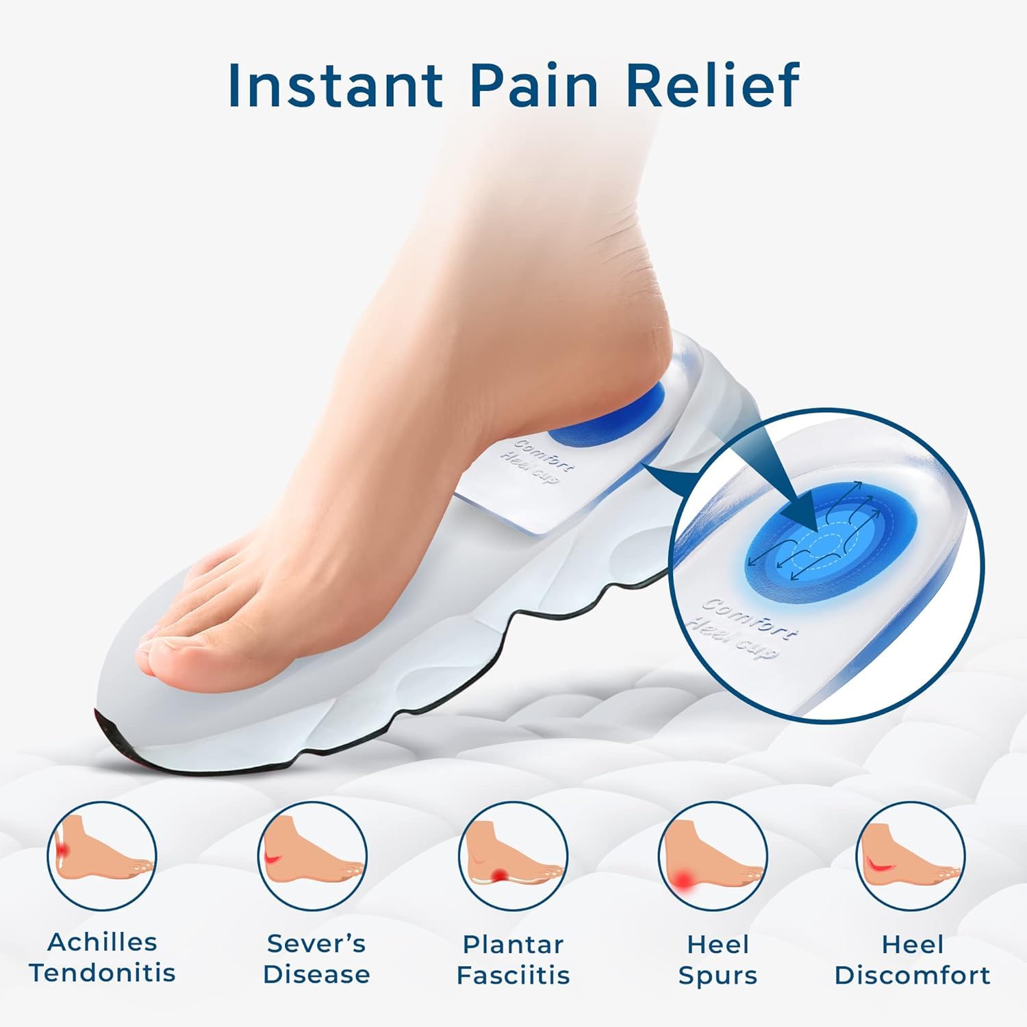 SUPERSTUD Gel Heel Cups for Heal Pain Support Silicone Heel Pads for Heel Ankle Pain, Shoe Support Pad for Men and Women Shock Cushion Pad for Heels (2) - Image 6 thumbnail