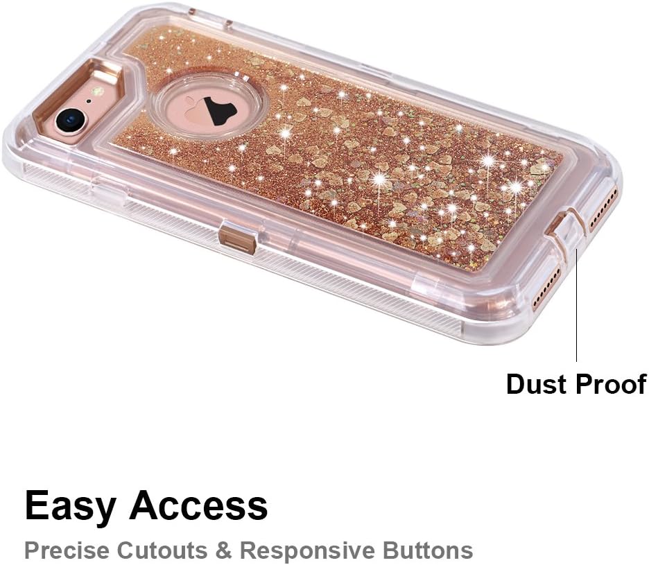 Anuck Case for iPhone 8 Case, for iPhone 7 Case (4.7 inch), 3 in 1 Hybrid Heavy Duty Defender Case Sparkly Floating Liquid Glitter Protective Hard Shell Shockproof TPU Cover - Rose Gold