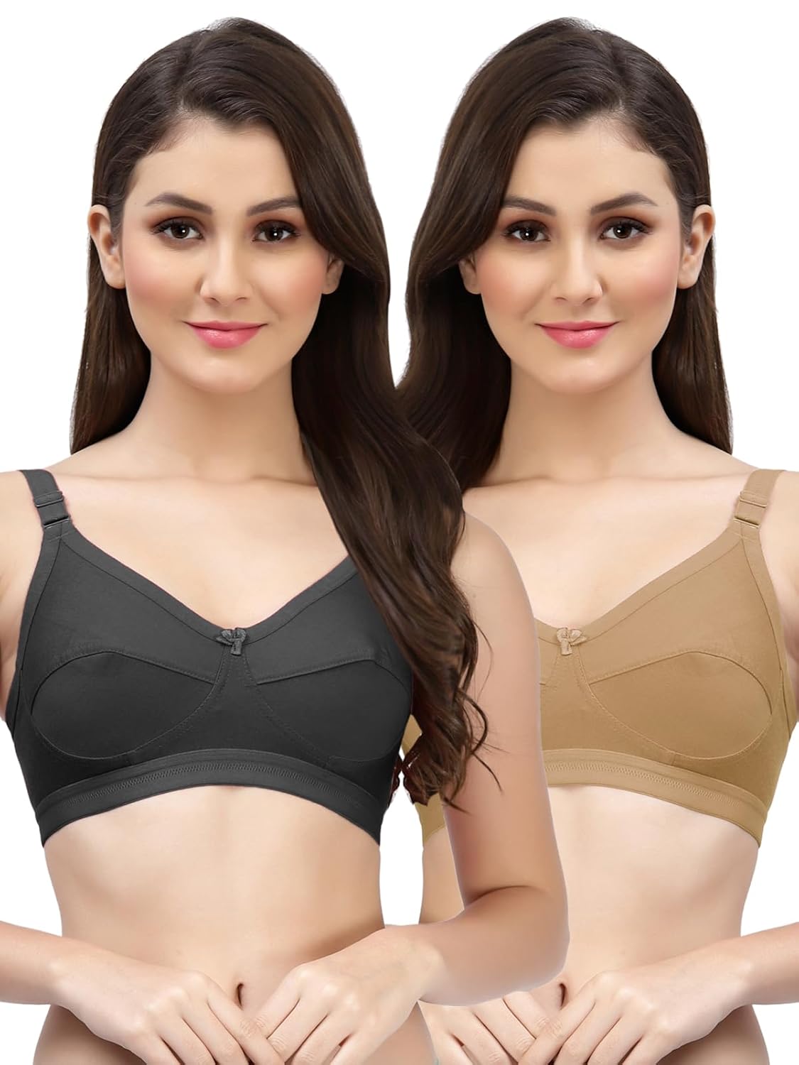 Black, Nude Seamed Non Padded Minimizer Bra (Kamyabcd-Black-Purple)