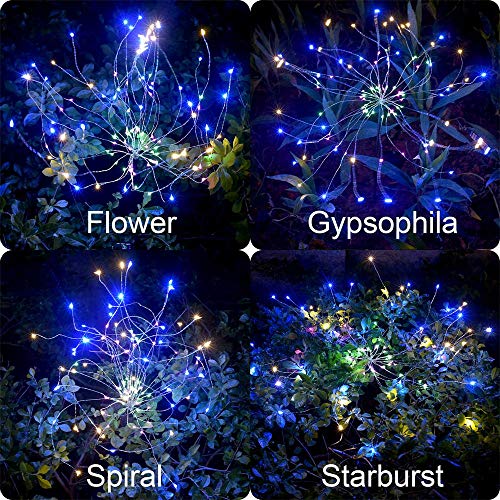 Solar Garden Decorative Lights Outdoor -Mopha Solar 120LED Powered 40Copper Wires String Landscape Light-DIY Flowers Fireworks Trees for Walkway Patio Lawn Backyard,Christmas Party Decor(Multi-Color)