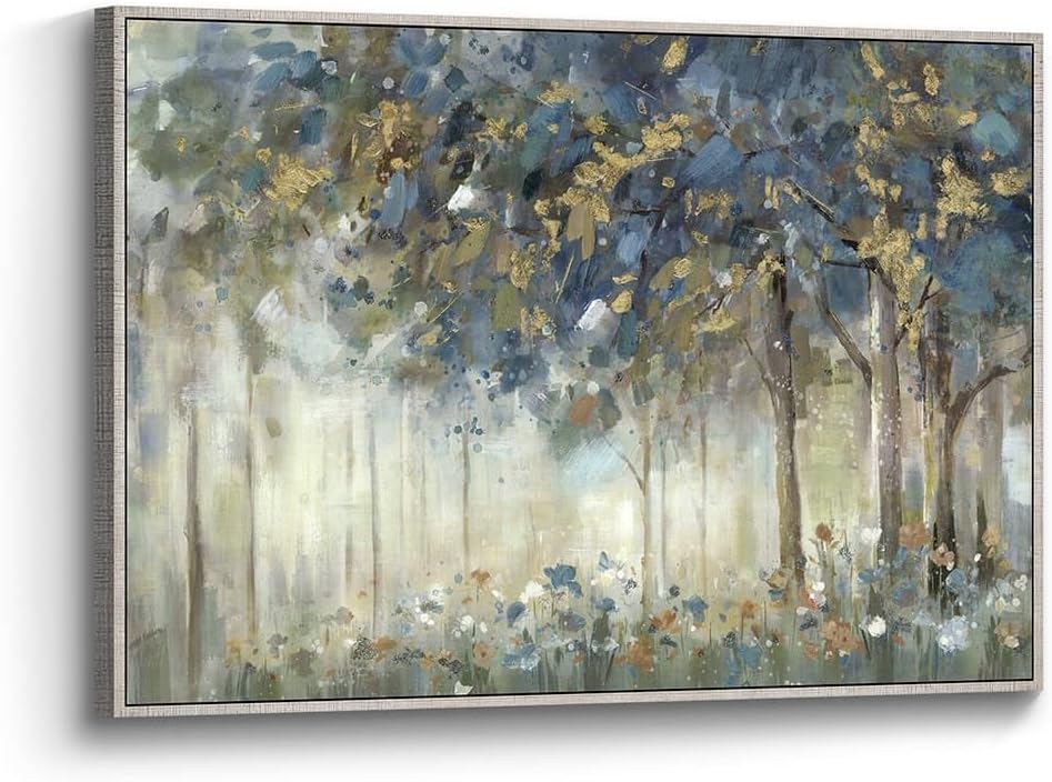 Tree Framed Wall Art Canvas: Landscape Painting Nature Picture Hand Painted Forest Scenery Artwork Bedroom Living Room Print Decor