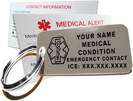 Custom Engraved Medical Alert ID Keychain Tag, Plastic, Rectangle, Gray, Small, 2.25 x .79 Inch