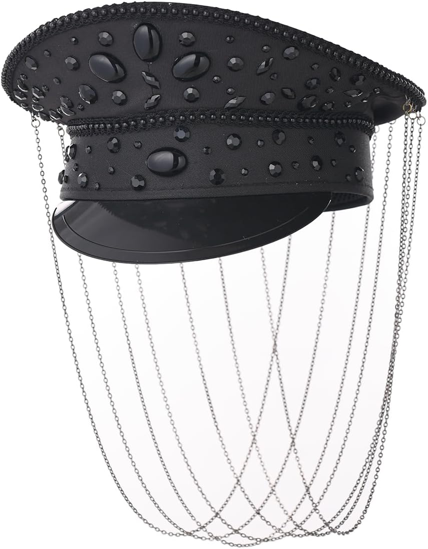 COSDREAMER Women's Burning Man Hat Festival Military Captain Party Hats (Black feather)