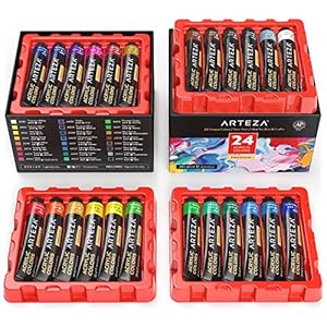 ARTEZA Acrylic Paint Set of 24 Tubes (0.74 oz, 22 ml) Non Toxic Acrylic Artist Paints, Heavy Body Acrylic Paint Art Supplies for Canvas Painting