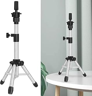 MINI Wig Stand Tripod, 25 Inch Adjustable Mannequin Head Stand, Wig Head Stand for Training Heads And Canvas Block Head (Silvery, Mannequin Head Not Included)