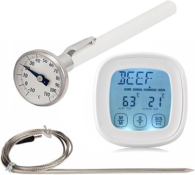 Probe Digital Food Meat Instant Read Thermometer Kit with Touchscreen & Timer Mode for Kitchen Cooking BBQ Grill Oven Smoker