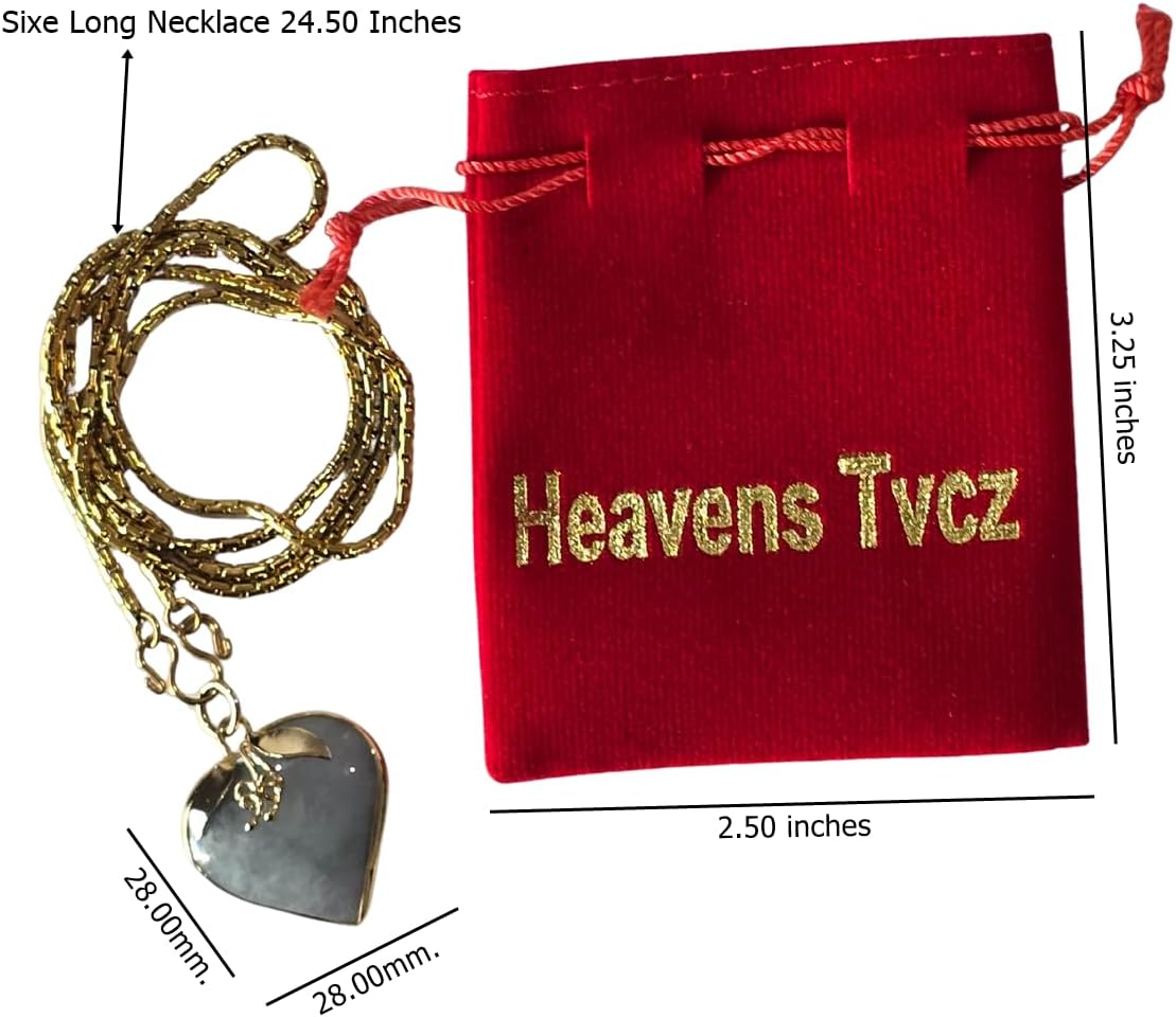 Jade Heart Pendant Necklace with Premium Gold Chain – Natural Lucky Jade Amulet for Protection, Love & Prosperity + Velvet Gift Pouch