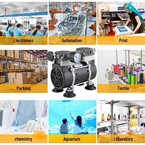 Vacuum Pump 50L/Min, Oilless Diaphragm Vacuum Pump With Vacuum Meter & Silencer, 6M Ptfe Tape & 2M Rubber Tube, Low Noise & High Vacuum Degree, Diaphragm Pump For Lab Chemistry Electronics Aquarium #TOP5