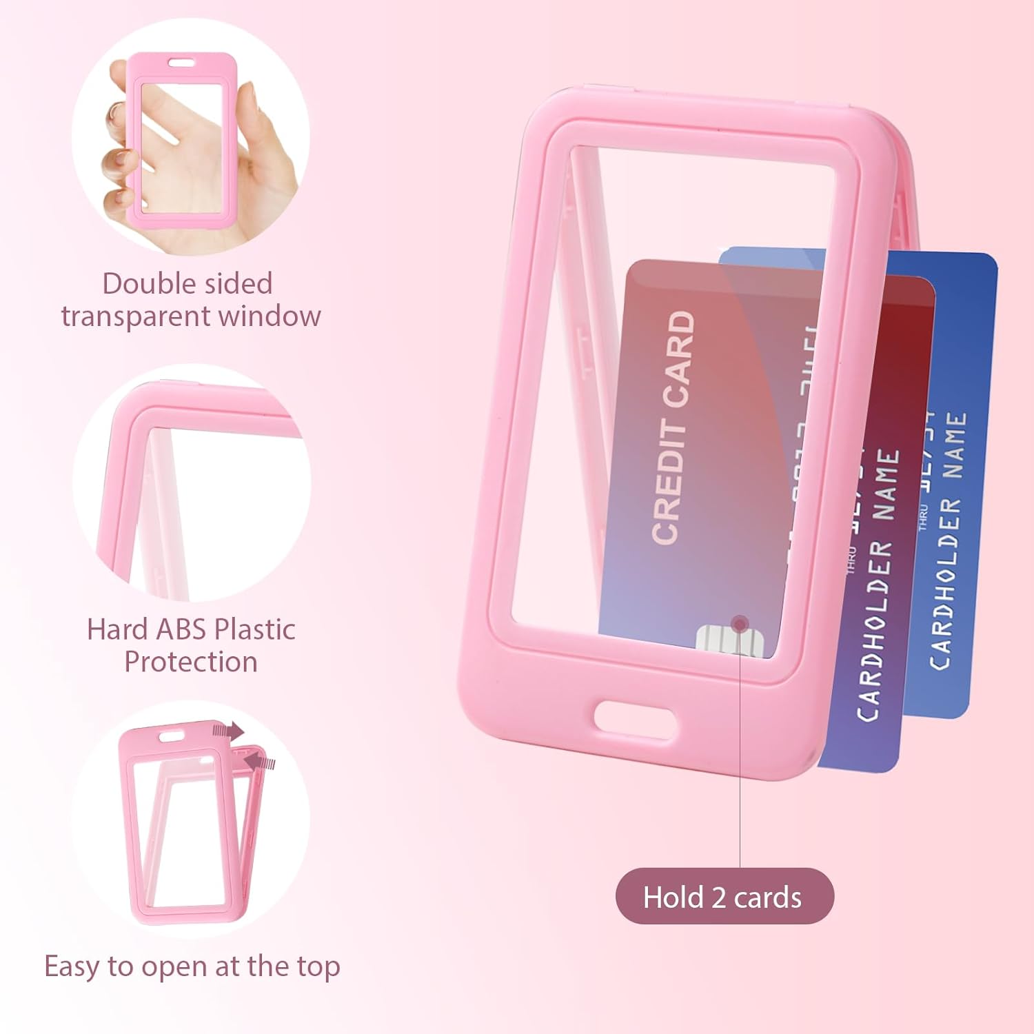 ID Badge Holders and Retractable Reel Clips,Lanyard with Release Buckle, Key Card Holder Nametag Protector for Nurse Women Girl Kid Office Teacher Doctor Student (Pink Horizontal,Double-Sided Clear) - Image 2