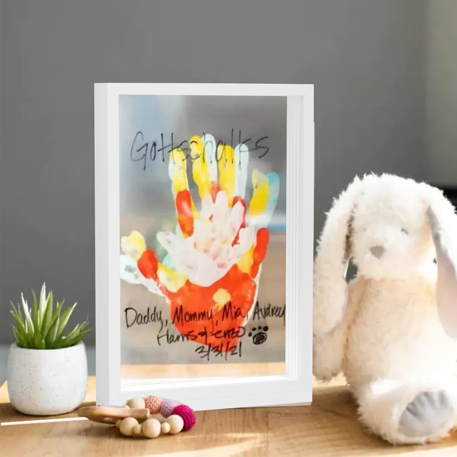 SciFiVisi Familien Handabdruck Set mit LED Nachtleuchte Fußabdruck Baby Set und für die Ganze Familie mit 4 PS-Platten,handabdruck set für paare, Holzrahmen Zum Basteln für Geschenk (Weiß)
