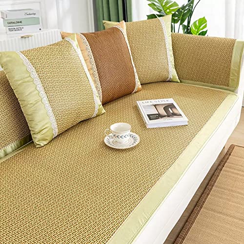 Summer Rattan Cooling Sofa Couch Cushion Covers For 2/3/4 Seat,Non Slip Bamboo Breathable Recliner Sectional Sofa Slipcover Universal Furniture Protector Replacement For Dogs Cats Pet Living Room ( Co #TOP25