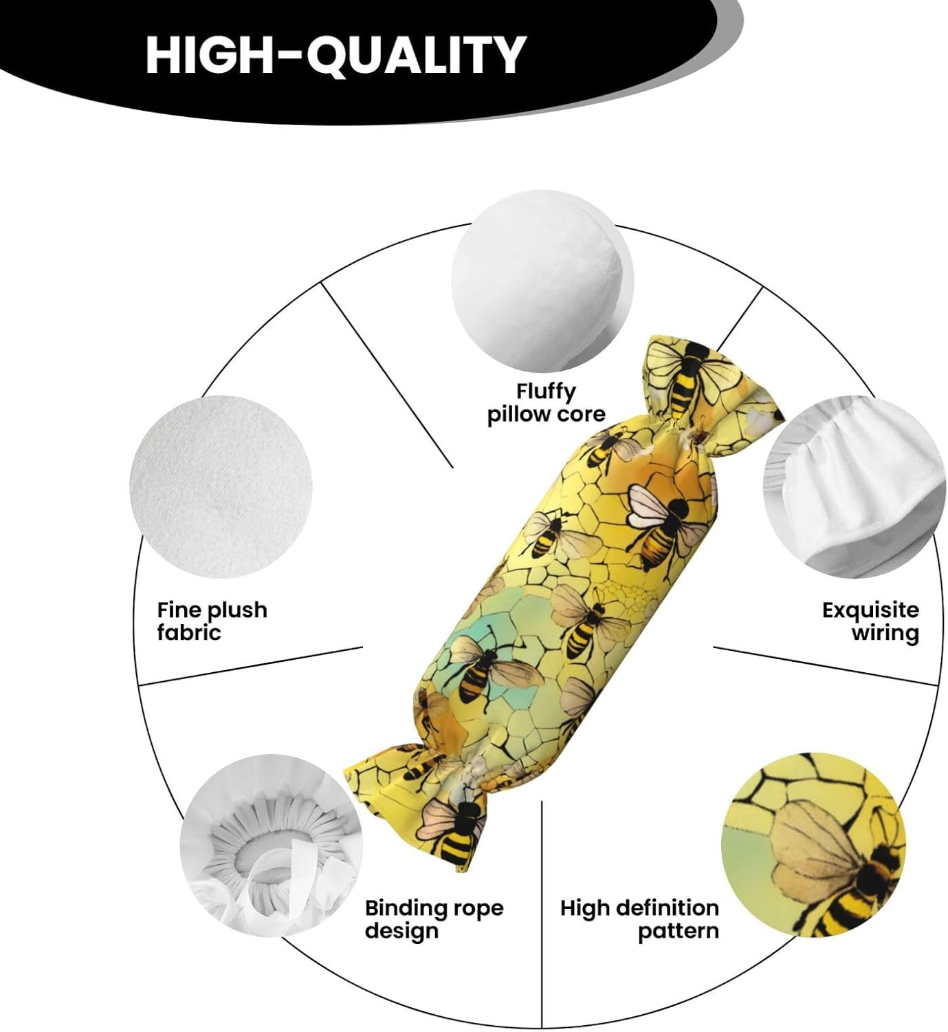 Bee Flying Print Candy Cylindrical Comfortable Pillow Throw Pillows Home Decor Easy Maintenance
