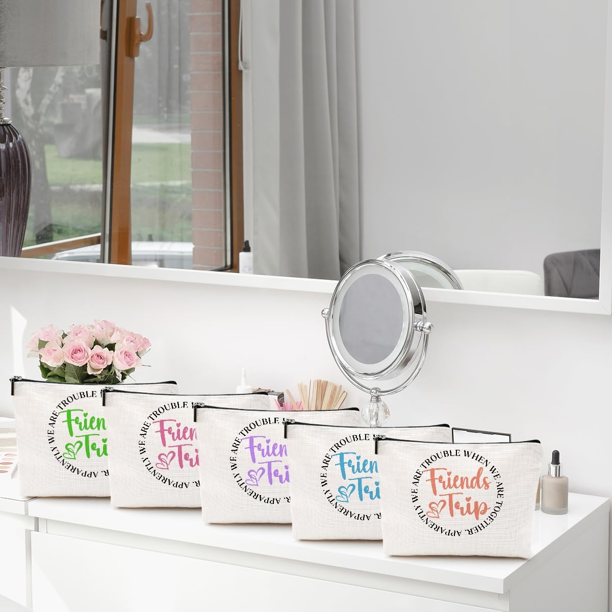 5 Pcs Girls Trip Gifts Girls Weekend 2026 Makeup Bag Friends Trip Gifts Favors Summer Gifts Cosmetic Bag Toiletry Bag Zipper Pouch Weekender Bags for Women Girl Friendship Bachelorette Party Birthday - Image 4