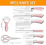 Kitchen Knife Set, Retrosohoo 9-Pieces Pink Sharp Non-Stick Coated Chef Knives Block Set,Stainless Steel Knife Set for Kitchen with Sharpener for Cutting Slicing Dicing Chopping