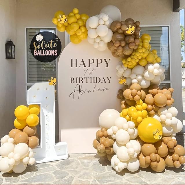 Captank Double Stuffed Mustard Yellow Brown White Sand Balloons Garland Arch Kit Dark Lemon Coffee Pastel Balloons For Daisy Bee Sunshine Sunflower Birthday Baby shower Gender Reveal Graduation