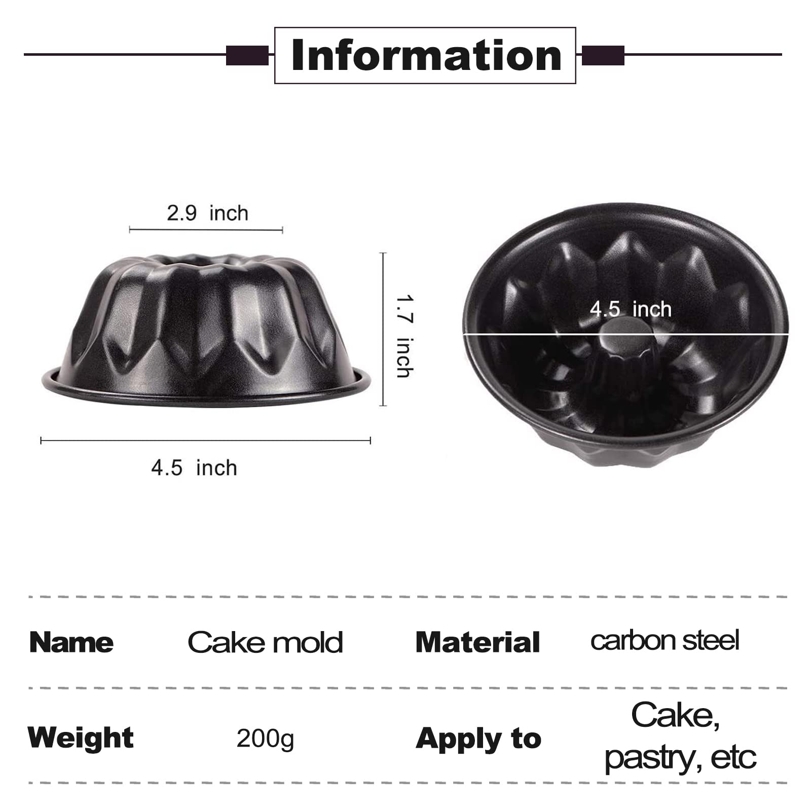 Moule Kouglof Mini 12cm Lot de 4 Moule à Gâteau Rond avec Revêtement Antiadhésif Moule à Kougelhopf, Noir Moule à Gâteaux Kouglof, Antiadhésif