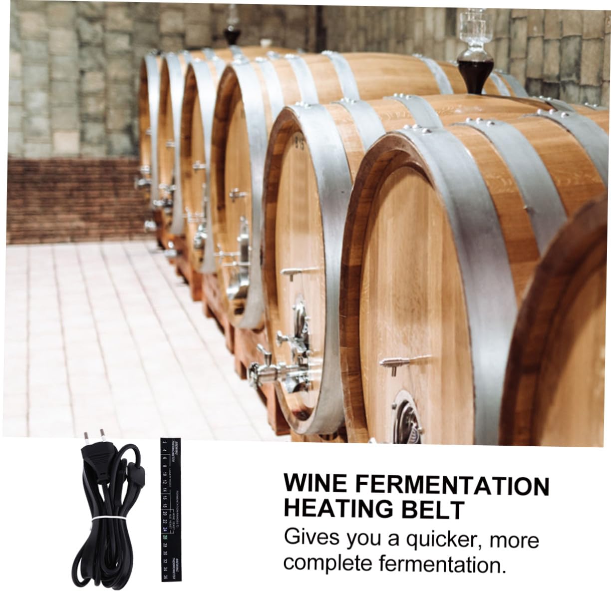 Cintura Riscaldante Nero per Fermentazione Spina EU in Silicone Temperatura Uniforme e Facile da Riporre, per Fermentatori e Lievito