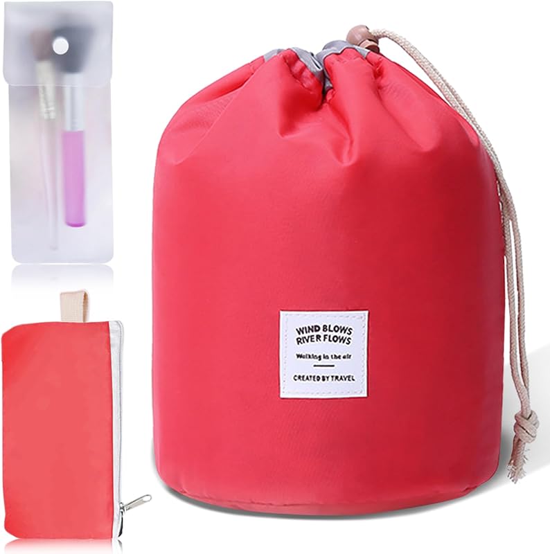 Necessaire de maquiagem INVODA com fechamento por cordão, vermelha