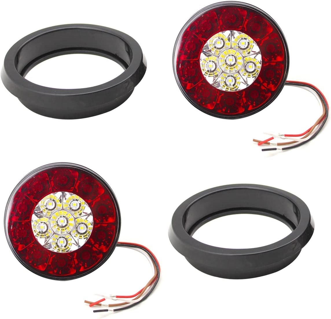 Motobilt 4’’ Inch Round LED Multi-Purpose Tail Lights w/Rubber Grommets