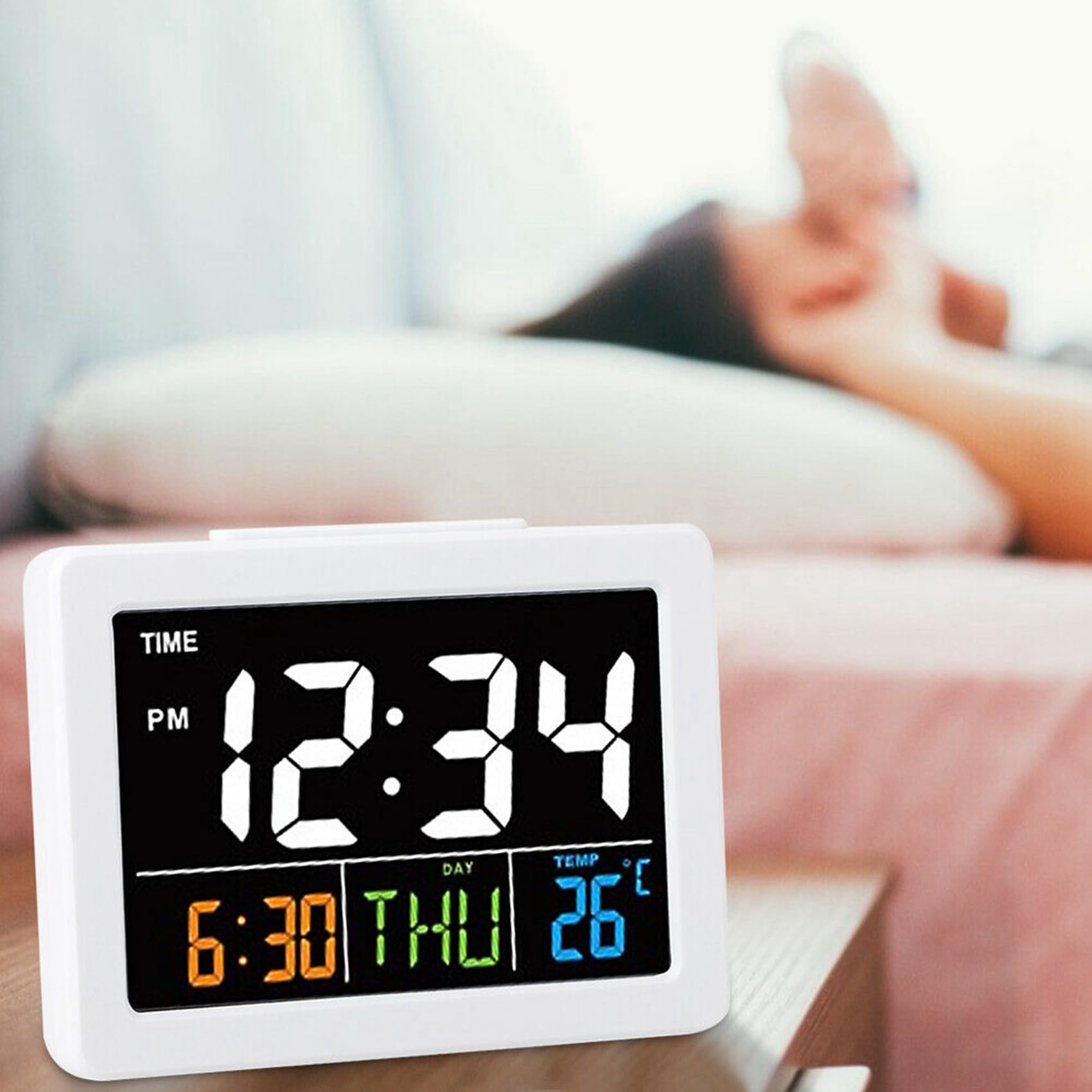 3 x kolorowy budzik na biurko LCD z dużym ekranem i wyświetlaczem daty temperatury