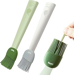 Silicone Basting Brush and Pastry Brush for Baking, Spread Butter Sauce Silicone Grill Brush, Turkey Baster, Kitchen Cooking Brush (White and Green)