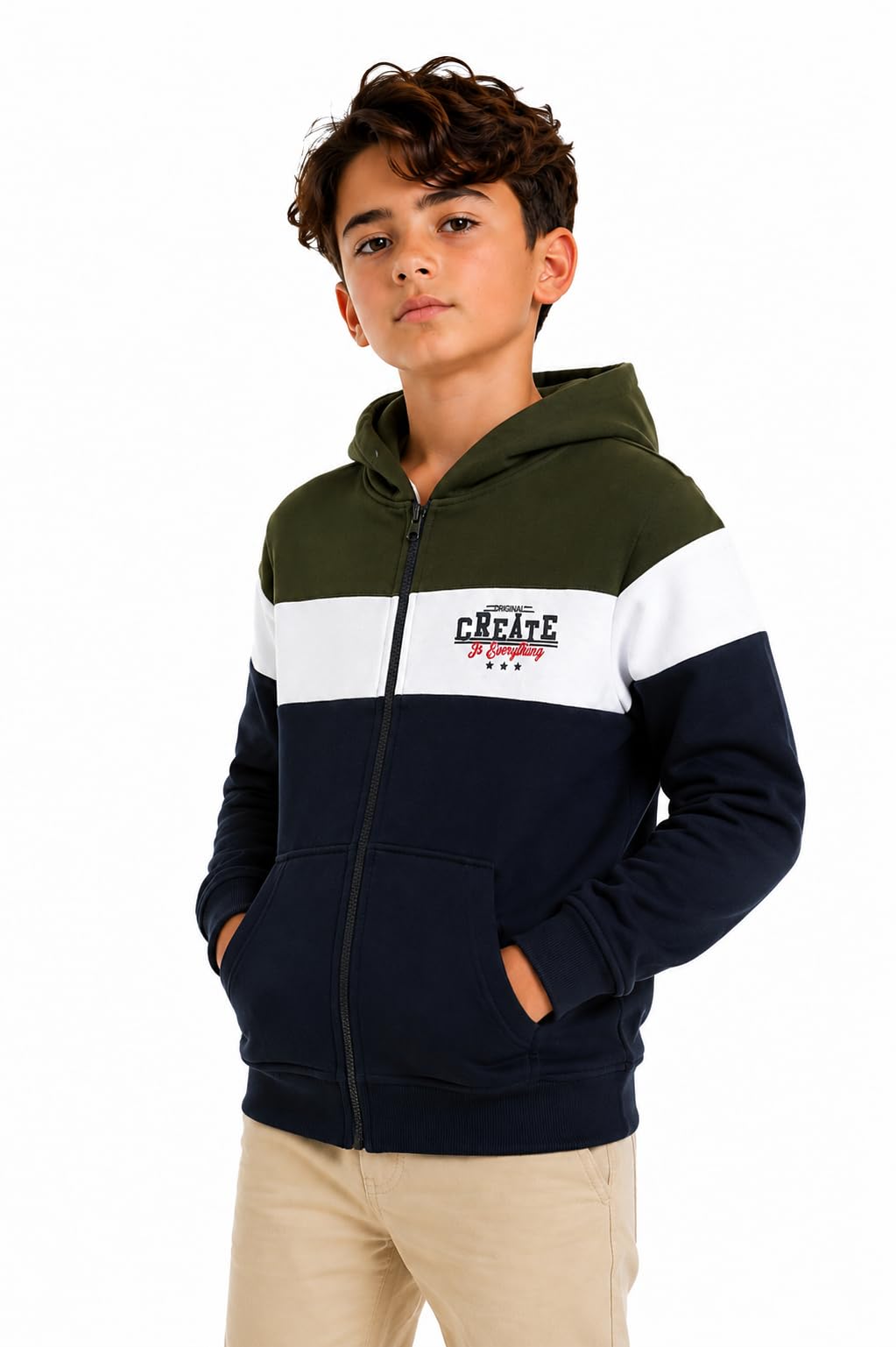 Alan Jones Clothing Boy's Colorblock Hooded Cotton Blend Regular Fit Sweatshirt (Green_8-9 Years) 1