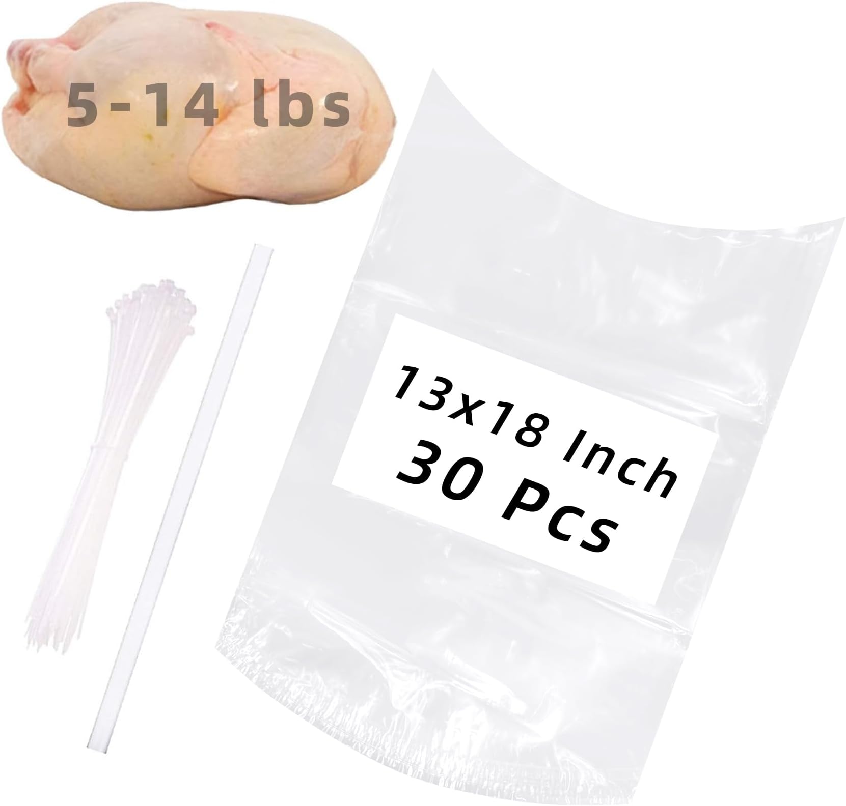 Morepack Poultry Shrink Bags,30Pack 13x18Inches Clear Poultry Heat Shrink Wrap BPA Free Freezer Safe With 30 Zip Ties,a Silicone Straw for Chickens,Rabbits