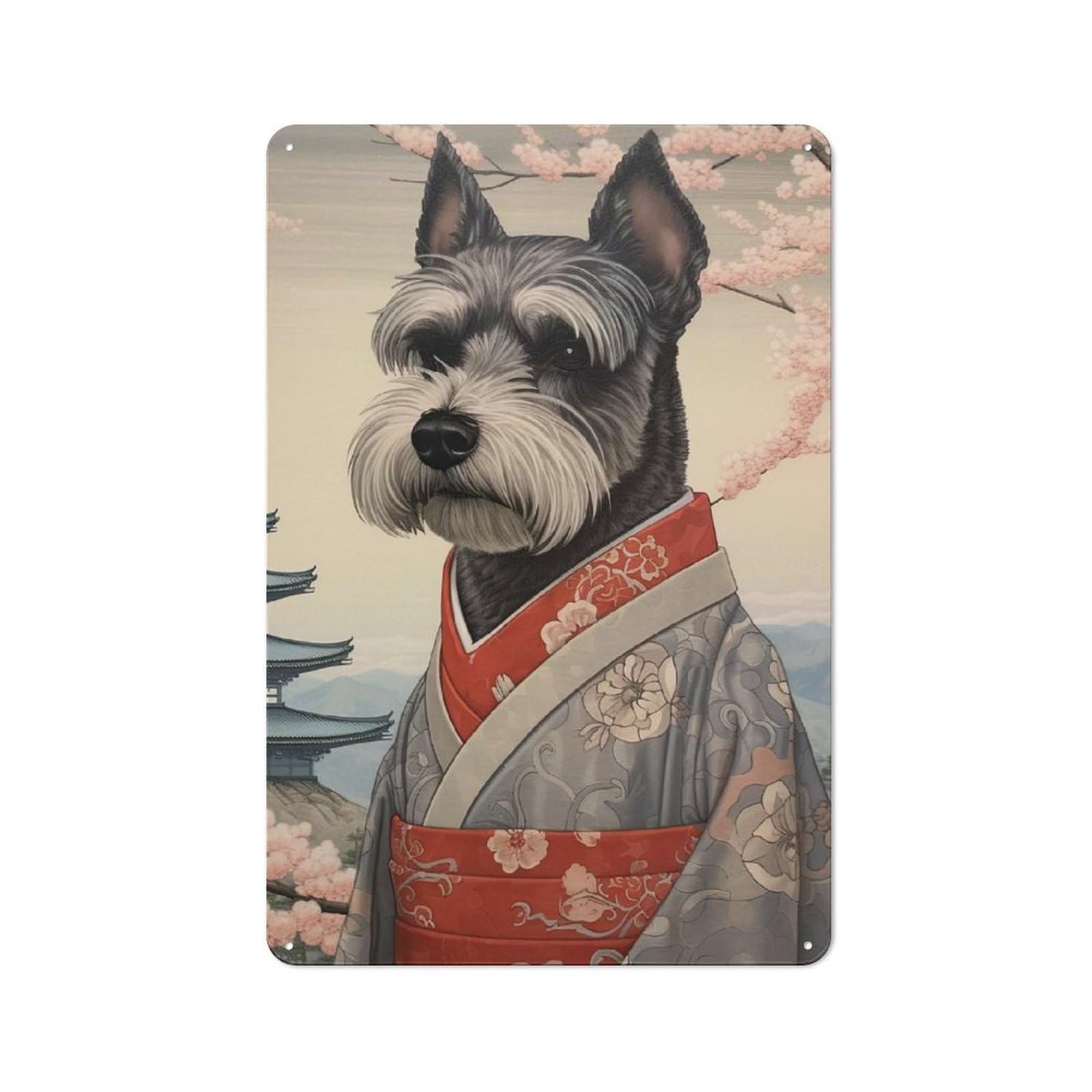 Junmoney Style-13 Vintage Tin Sign 30X20cm With Schnauzer Geisha For Home Office Or Studio, For Home Office Decor Fans