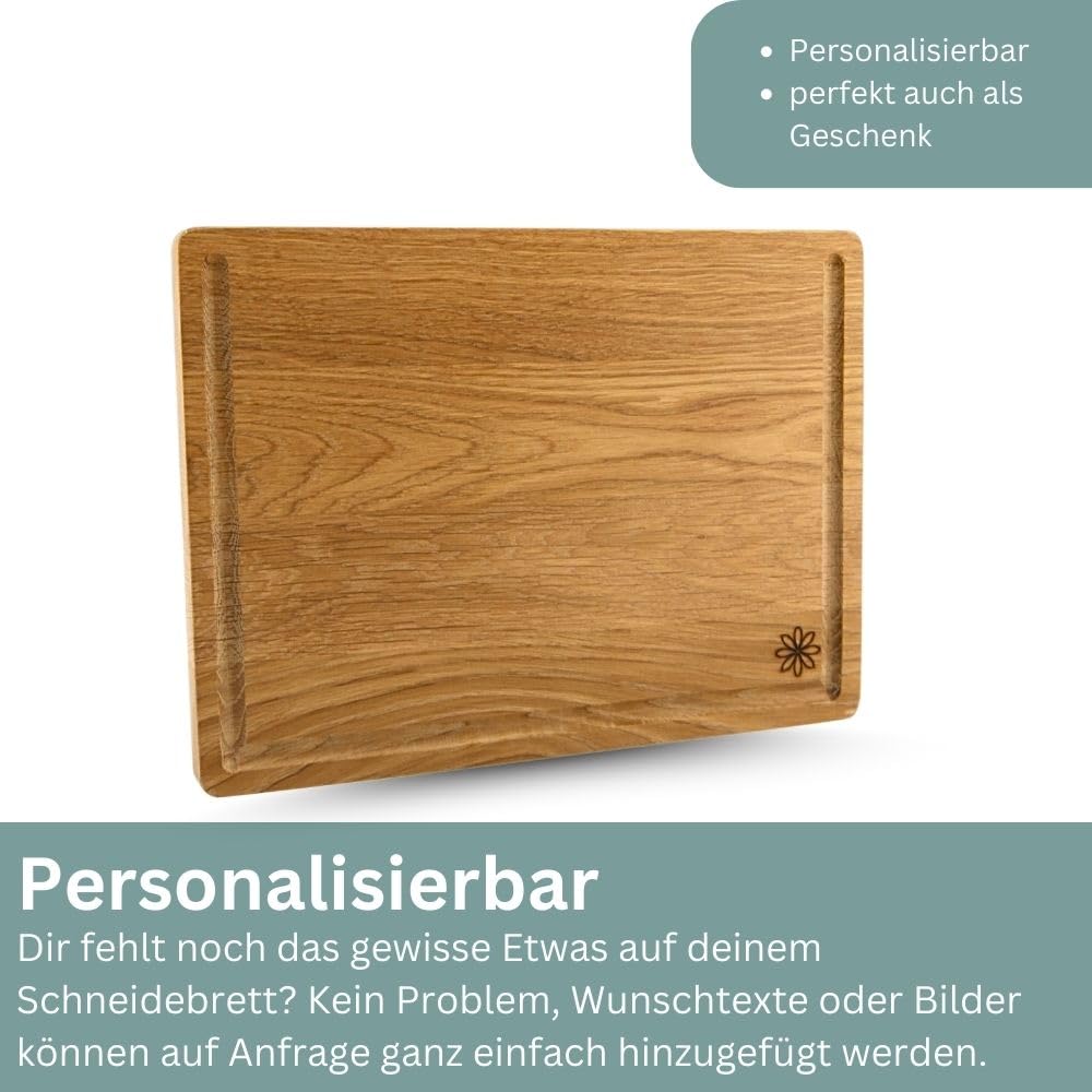 Waldmeister Schneidebrett 2er Set aus massiver Eiche (33x24/26x18cm) - Eichenbrett mit Saftrille - Holzbrettset mit passender Halterung - perfekt für deine Küche