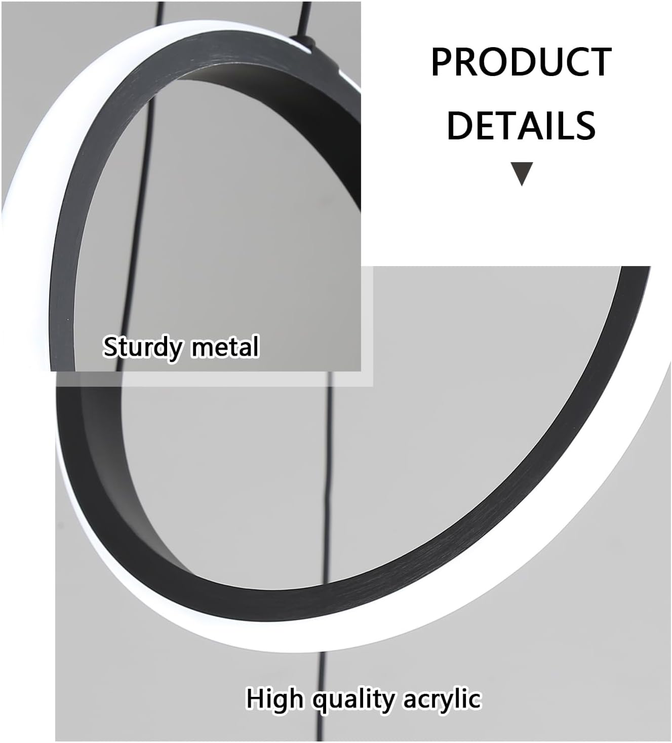 Modern 10 Rings LED Chandelier Dimmable Staircase Light Fixture for High Ceiling with Remote Black Pendant Light for Living Room Foyer Entryway