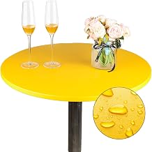 JISEN Cocktail Waterproof Round Table Topper Cap Polyester Fitted Stretchable Tablecloth Cover 24 Inch D-Yellow